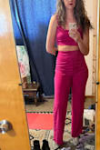 The medium top fit perfect, but the fit of the pants is slim through the hips and thighs, too tight for my pear shaped figure. I have another two piece set from Lulus that's a medium and fits great, just a different style pants. Not sure sizing up is an option as the top would likely to be too big for me. Sadly returned. - Katie B.