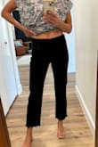 I don't feel like these are a true "high waist" as listed, it doesn't even reach my belly button. I would not wear them with a crop top but they are super comfy and would look cute with a tucked in sweater and boots so I will keep them. - Salena M.