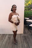 This ivory romper was the ideal attire for my friend's bachelorette party. The theme was light cream/white glam and everyone wore similar styles and looked coordinated. This romper looked formal and fun. The sweetheart top stayed in place and the elastic back stayed in place the entire night. I have no regrets in this purchase. I love it!! - Andrea R.