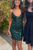 Bought this dress for my daughter and couldn't be happier. The emerald color and the adjustable back made it look well fitted. We bought a couple of dresses from Lulus before so we knew what to expect as far as fitting. Nice quality, not too short, and the discrete sequins made the dress look elegant. Perfect for her first Homecoming. - Fernanda G.