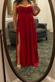 This is a gorgeous dress and I got so many compliments on it. I was worried about the bust area because the pleated design is clearly not made for women with a large chest, but it ended up looking fine when I used boob tape. The skirt is so flowy and pretty when walking. I don't go to many formal events, but I'm keeping this dress anyway because I'd love to wear it again. - Aisha S.
