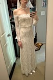 Bought as a possible wedding dress. The dress fit pretty well but the sleeves were a little too tight. Didn't like that I couldn't raise my arms. - Jerika S.