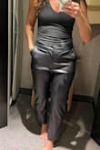 Love these pants - great with heels or boots.  I wore them with a sleeveless bodysuit but you can do a sweater or really any top.  Go for it ... guarantee they will be a staple in your fall and winter wardrobe! - Deanne G.