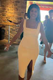 Dress is perfect, tight and holds you in. Thick material, I am 5'5 150lbs. It was pretty richer for me but definitely sucked me in I needed. I should have gone medium for comfort. Overall great dress. - Vanessa H.