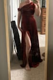 This dress is gorgeous. It's going to be perfect for my friend's outdoor fall wedding. The velvet material is beautiful and the off the shoulder detail is very flattering. I am short so will need to get it hemmed. Other than that, the fit is perfect! - Maggie M.