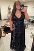 If you want compliments all night long, then buy this dress! So comfortable. Perfect length with heels for shorter girls. The chest area was looser for me but does show the girls so be sure to have a good bra planned out! I safety pinned the deep v for more coverage. 
I probably would have sized down but my size was out of stock! This size still worked well!
Can't wait to wear it again! - Katie K.