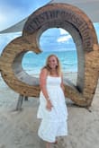 I originally bought this dress as a potential bridal shower dress but ended up feeling it wasn't dressy enough. It is super comfortable with a stretchy back but also a zipper. It looked incredible for our beachside dinner my husband and I had during our honeymoon. Will definitely find an excuse to wear this dress again! - Kelsey B.