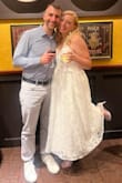 I wore this for my rehearsal dinner and it looked fantastic! Loved the retro vibe and was perfect for our venue at a historic Italian restaurant. The detail was so beautiful. My only complaint was that the fabric around the bust needed to be adjusted at times. If not adjusted it made your boobs look either bigger or different shape. I also found the back tie a bit uncomfortable at times but I am also pretty sensitive to fabrics. Overall great dress! - Kelsey B.