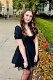 This dress is versatile. One can take it the girly/frilly route or in a more edgy/gothy direction, depending on styling/accessories/makeup. I loved the lace peeking out of the dress hem, and the corset back gives the all black dress some pizzazz from the rearview. It was also still very comfortable, according to my daughter. - Jennifer P.