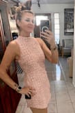 A chic tweed pink dress. It's sooo cute. Elevated and fun. Could definitely dress up or down depending on shoes and accessories.
Runs a bit small but shows the curves in a nice way. - Cassidy B.