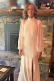 This dress runs way small. The measurements said to order a small so I ordered a medium and it was still almost too small. Luckily, I lost about 4 pounds the week of the wedding so I was able to make it work. I was disappointed because, had I not lost the weight, the next size up was sold out. - Leslie T.