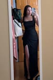 An amazing dress! I only tried it on, but it fit perfectly. The material looks high quality, and the design is gorgeous. My only comment is that the slit is higher than I expected, but it still looks nice and doesn't open up. - Gabriela M.