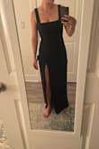 This dress is super pretty! I bought the S & XS, and the XS fits better. The only issue I had was that the slit goes all the way up, and it showed my underwear. I safety pinned it on the inside, and it solved the issue! - Emily B.