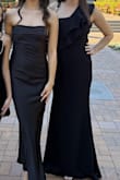 Loved the dress and it was perfect for the black tie wedding I attended. It was pretty true to size (I ordered medium) but definitely long. I didn't have time to have it altered so just wore my tallest heels and hiked it up when walking/dancing. - Jenni M.