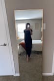 Unfortunately, this dress did nothing for me. It looks like the advertised color in person but does not when I tried to take photos. The slit is not as prominent as it's advertised in the picture. This just looked like a straight velvet dress on me. - Brianna R.