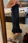 Dress was beautiful and great quality. It was waaay too long for me. 5'7 and even with heels, it dragged the ground. I didn't have to get it hemmed, but it also snugged my poochy area too tightly and did not fit flattering at all. Good luck! - Kelli S.