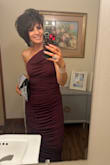 I wore this outstanding dress to my cousin's daughter's wedding, and it was AH-mazing!! Fit like an absolute glove; the fabric is rich & luxurious and SO COMFORTABLE! The dress runs long - I am 5'6 and wore 4.5" heels, and it covered a lot of my shoes but not all. I did have to pin the one side under my arm opposite the shoulder that's covered to not show my bra as it's cut lower there, but was super easy to do and was not visible at all. Highly recommended this dress, got soooo many compliments and hope to have an occasion to wear it again!!! - Deanna D.