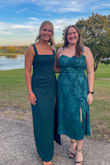 Loved this dress! The color was perfect and the material fit super well. I only had two concerns. The slit was too high up so I had to use a safety pin. Since the sleeves weren't adjustable, they kept falling off my shoulders. Both concerns could be fixed with safety pins. Overall, I'd recommend this dress. The scrunch towards the stomach area was very flattering and made me feel more comfortable even after bloating from all the food I ate. - Amanda L.