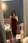 Loved this dress on. It's a snug fit but a small was perfect for my body type. Took off the tags as I dressed for my event and the zipper caught the side and I couldn't get it to pull up (small hole inside by zipper so caught and [wouldn't] go up). Ended up missing the work event. Tried on at home and no issues. Pic is the home try-on. - Renee F.