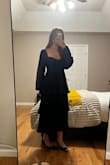 Great fit, but the dress was so long even in heels. It would drag on the floor and I'd trip on it. I had to cut the bottom layer off. - Angie P.