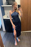 one of my favorite dresses I've bought on lulus- got it for a formal wedding, wore it with a long jacket while outside! Perfect length and the slit is not too high! - Jourdan B.