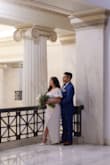 I had ordered this dress for my elopement & fell completely in love!! The way it was taken in our pictures came out to be a dream!! I do recommend sizing up one more size if you like it a little more loose on the front! But overall, this is beautiful + would buy this dress again in a heartbeat! - Itzel P.