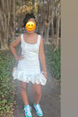 I purchased this dress for my 13-year-old daughter for her 8th-grade Sneakerball dance. The dress is so beautiful, it fit her just perfectly, she loved it, a tiny bit tight but we made it work. There was a lot of loose thread by the zipper part, thankfully not a lot. Worth the sale price I got it for! It is a light cream color not white. - Suyapa A.