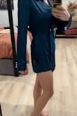 I wish it fit slightly snugger in the waist area (but I like my clothes more snug) other than that the top and bottom parts fit well! It does have a very deep V but I was still able to wear it with a bra! Might just put a little pin in the bottom of the V so I'm not peekabooing people all night lol. A very elegant and regal look. I was worried about the satin material, but my little boy actually sprayed me with freakin Windex when I wasn't paying attention while putting it on and it dried without leaving a mark! (I obviously plan on having to wash it before I wear it now anyway, dang it! Haha) but a great option, fit true to size but maybe slightly larger in the waist area, still don't know that I would size down if I bought it again though - Rayslyn G.