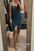 This is a sexy dress and was a tight competitor with the other teal dress I chose to wear for a formal wedding. I chose the one with a built in bra. Out of all 4 dresses I bought this gives me shape the most. Good quality fabric. - Micah O.