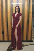 This dress was really nice. I am on the shorter side and even with 5 inch heels, it dragged a little bit. I did have to pin the chest area together, but that's because of my chest size. I have gotten this dress tailored to fit my body and will be wearing it to future events. - Maria B.