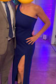 Just wore this to a November/ fall wedding on the beach on the East Coast. Received multiple compliments on the fit and color. True to size. Fabric is extremely flattering and thick with good quality. I usually am hesitant to wear a dress w a huge slit but this was tastefully done and I was not self-conscious about it all night. Wore a strapless bra w one strap because it was chilly but also would have looked fine without a bra because fabric is nice and thick. - Katherine G.