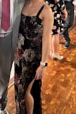 Absolutely loved this dress! Perfect for a fall or winter wedding. Has adjustable straps which was helpful. Hit the floor with 2" heels on but didn't seem too long. - Katlyn D.