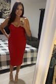 This is the first time I have worn a red dress, it fits beautifully, fabric is thick and good quality, it was a bit long on the straps, so I added some stitches to make it smaller. It has good breast support, so it can be worn without a bra. I love it! - Jessica D.