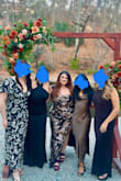 Wore this to a fall wedding and the colors were perfect. The fabric has absolutely no give at all. It fit my bust and back perfect but was definitely snug on the butt and hips. It had a slit which gave me a bit more room but it did make the slit gap more than I would have liked. If you're curvy, definitely think twice or buy the next biggest size and get it taken in; I was on a time crunch so I couldn't do that. Otherwise, very beautiful elegant dress; felt high quality. - Michelle F.