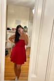 This dress is very flattering and fits true to size. The only issue I had was figuring out how to tie the back of the dress. - Mileena A.