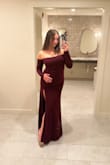 I ordered this dress for a November wedding that was going to be outside so I liked that it had long sleeves and was full length. It was nice and long, Great to pair with chunky, tall heels. The dress was comfortable and easy to move in, It hid my tummy even without any type of spanks underneath. Would definitely recommend! And the color was great for fall! - Brittney M.