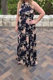 This was a backup dress, which I'm so glad I had! It ended up being so perfect for an outdoor wedding! I wore heels and it was long but didn't bother me. It rained and the material dried quickly. There is an elastic band under the breast area which gives so much room, I was comfortable for the 10 hours I spent in the dress. Glad I had it as a backup, the zipper broke on my original dress. The color and pattern looked great for the outdoor venue! It'd be a great dress for any outdoor, garden, or beach wedding. Or even dressed down with fancy flip flops on vacation! - Bria L.