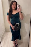 Absolutely loved the dress, but it IS a bit snug for all my curvier girlies out there. For reference, I'm 5'2, 165lbs, and a 38B. For me, it was right around the arms (but I do have bigger upper arms) and snug around the belly if you're conscious about it, I think some light shape wear should help! It does stretch a bit as you wear it, but it's not uncomfortably tight/snug. I wore this to my friend's engagement party and got SOOOO many compliments! Wore it with a sticky bra and just regular seamless panties and it was pretty forgiving. - Rochelle P.