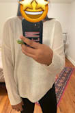 This light weight sweater is flattering and fits well. I am 5'10" and usually 185 lbs, right now closer to 210. It still fits nicely but the fabric is NOT comfortable on my skin. Even after washing (no dryer) it's still rough. The shirt is a bit sheer, which I did expect from photos, so it's alright when wearing a shirt underneath and this layered on top.
This would be a great year round piece and would be fine if you are not overly sensitive to fabric textures. I ended up gifting this to a friend because I had already cut the tags and worn it a couple times. She loves it & it's a pretty versatile capsule wardrobe staple, I just would not re order due to texture. I am very sensitive to fabric textures, if you aren't this is a nice piece and can dress up or down. Cute enough for work or a date night, and can be styled more casual for bopping around. The knit details are really cute! - Kristen