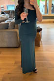 I was so excited when I ordered this dress because of the one sleeve, and when I put it on, it was just a perfect fit, even with my bigger shoulders and biceps. It was so elegant, and so flattering on the waist and hips. Obviously it's a little tighter fitting, so it does accentuate some curves on the belly. But I can't wait to wear it again for a holiday party. - Brooke B.