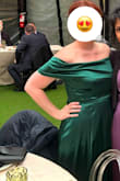 I ended up returning the medium and going with the large. I loved the fit of the dress and the slit was sexy without being too much. Wore this to a formal wedding. Only thing that annoyed me...the straps underneath the off-the-shoulder piece kept showing when I danced, but it was only a minor inconvenience. Overall, great fit, and loved wearing it. - Angela B.