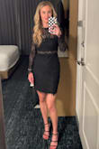 This dress was prefect for the banquet I attended! The arms are a little tight, but not too tight that I wasn't able to move. It hit right at mid-thigh and showed just the right amount of skin to be sexy but still classy. I received multiple compliments all night long! - Laura S.