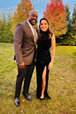 I sized down because there is a lot of material on the top, and the dress fit perfectly. The slit was perfect when standing but higher than I'd prefer when sitting down. Overall, beautiful dress for a winter wedding or formal event! - Danielle D.
