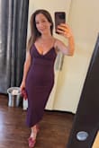 Perfect Dress!  Beautiful color and fit with no alterations needed.  Super comfortable.  A little busty, if that's something that doesn't bother you.  Needed a little garment tape so I wouldn't worry about slipping, although I don't think it would.  Adjustable straps help with a perfect fit.   Easy to pack with no wrinkles.   Will get plenty of more wear with this dressed up and down.  Want in more colors! - Melissa K.