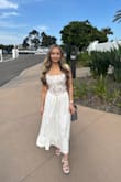 Wore this to my wedding rehearsal/welcome party and it was perfect. I have wide hips and a smaller waist so the elastic waistband on this skirt is perfect. I'm 5'1 and hit my ankles perfectly for what I wanted. - Jessica R.