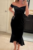 I'm a little curvier on the bottom, and the shape of this dress is so flattering! Only complaint is that the top is a little large and loose, but I'd be afraid if I sized down to a small that the butt area would be too large. So you can see there's some loose fabric but a small would definitely not go over the booty.
Overall, good dress and many compliments! - Allison S.