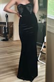 Dramatic Stunner Navy Velvet Bow Strapless Maxi Dress