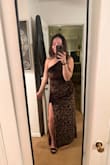 It was a pretty color but the coloring of the leaves print on it looked way different in bright light. It fit great. I loved the slit, but it did not give me any shape; it looked like I was wearing a tablecloth as a dress. Also, the one shoulder was thicker than I thought. I returned :( - Vivian