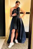 I originally ordered this in a medium and it fit perfectly everywhere except the waist where it was too tight. However, I loved everything else about it, so I ordered a size large. That fit perfectly in the waist, but was too large in the bust. Thankfully I was able to tailor it for a perfect fit. I wore it to a sneaker ball and got a ton of compliments. - Erin V.