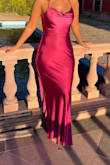 The perfect dress. Heavy satin that moves with your body and not at all see-through. Looks and feels a lot more expensive than it is.
I wore it as a halter instead of straps as shown but both styles work. 100% recommend. - Yasmin A.
